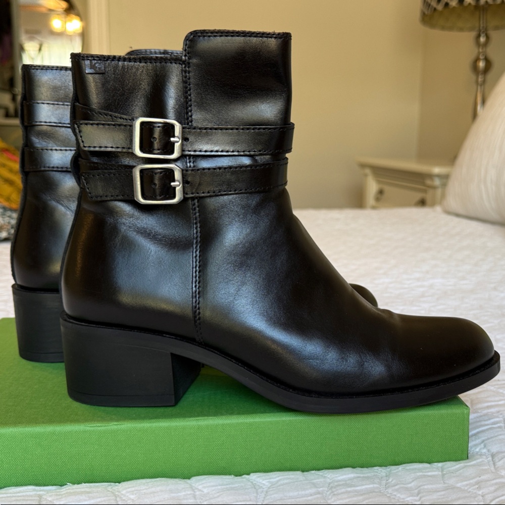 LG Sleek Black Ankle Booties with Buckle Accents
